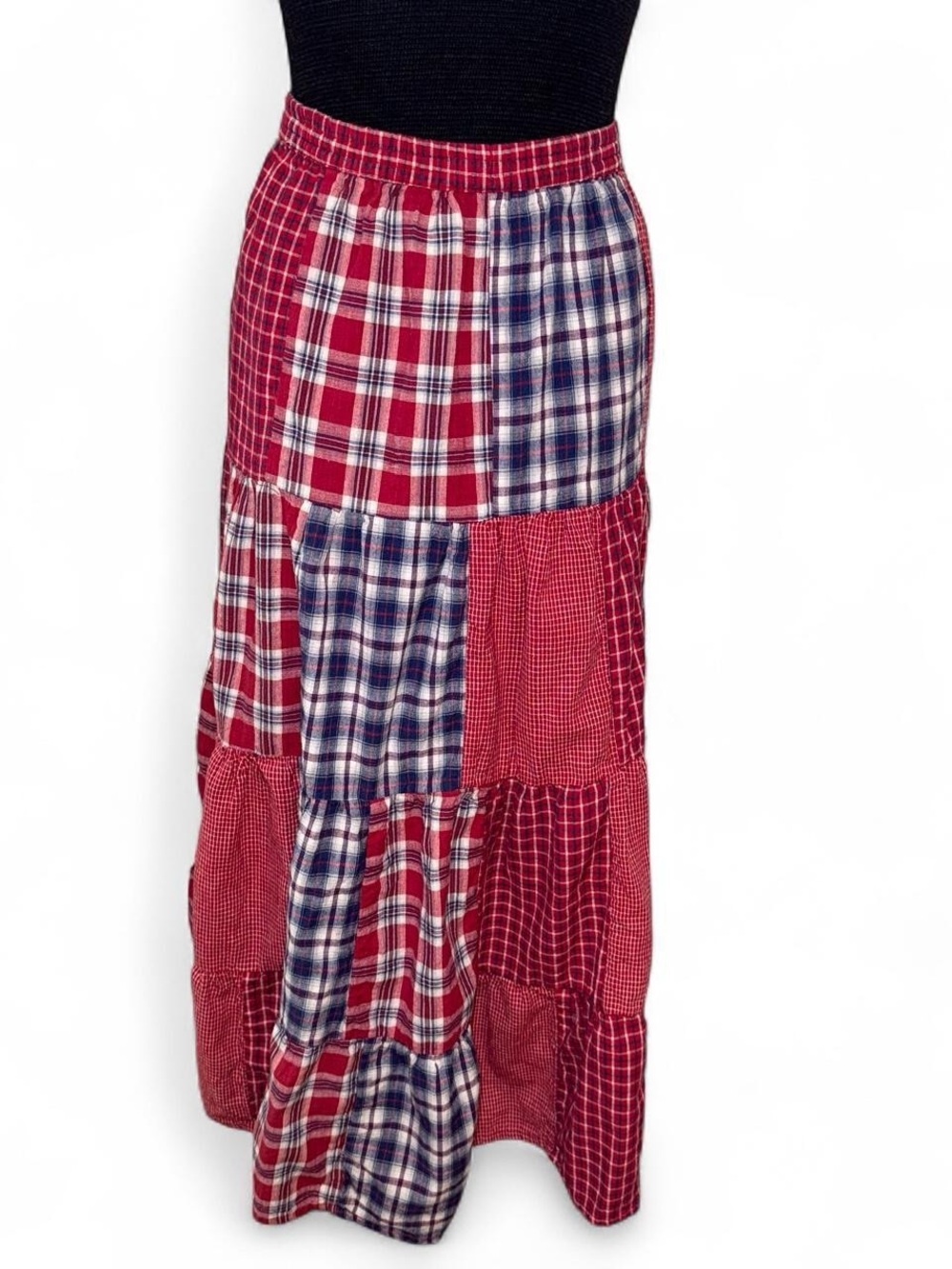 Vintage Bridgewater Plaid Patchwork Cottagecore Tiered Maxi Skirt Size M